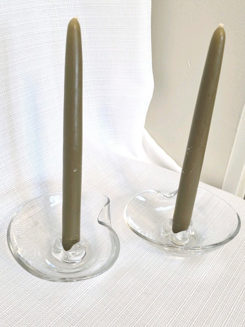 Vtg Fostoria Pine Etched Candlestick Holders Flora Art Glass MCM Kidney